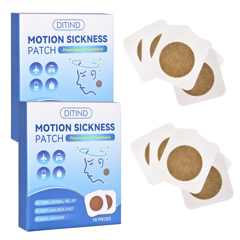 Ditind Motion Sickness Patch, 20 Pcs Motion Sickness Patch Sticker for Cruise/Plane/Train/Bus, Waterproof Seasick Patches for Adults and Kids - Image 1